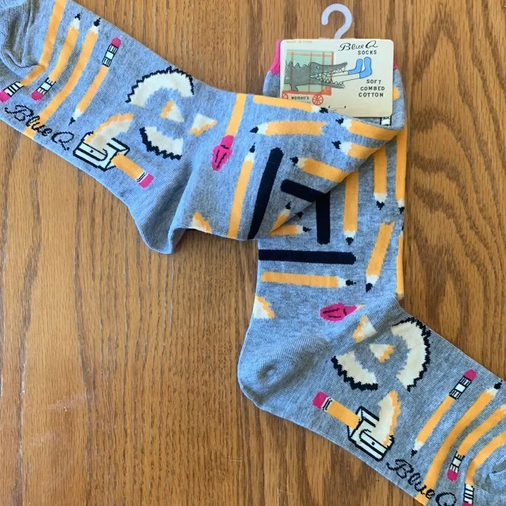 Socks Blue Q Women’s Cotton Crew Nerd Pencils School